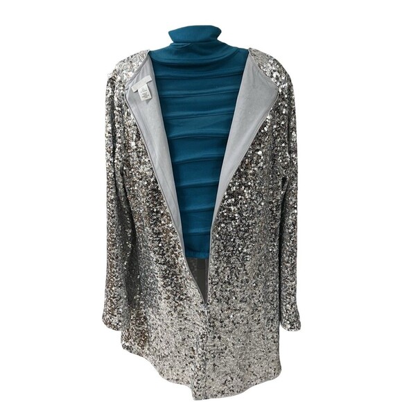 H&M Dress Size L Women’s Sequin Long Sleeve Stretch Cocktail Silver EUC - Picture 4 of 10